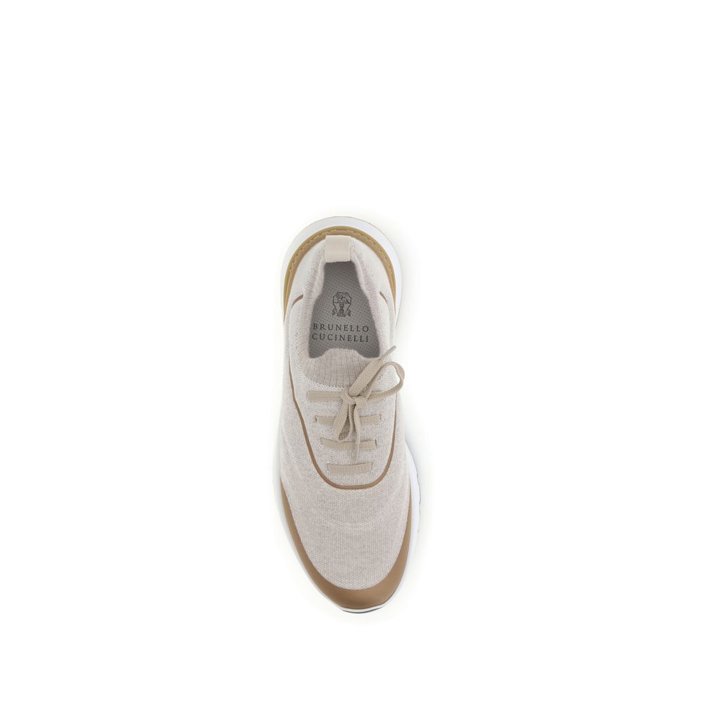 Brunello Cucinelli Beige Cotton Athletic Sneakers