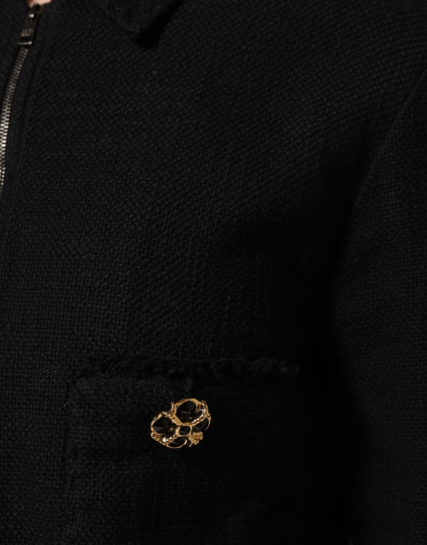 Jachetă scurtă cu fermoar complet din bumbac negru Dolce & Gabbana