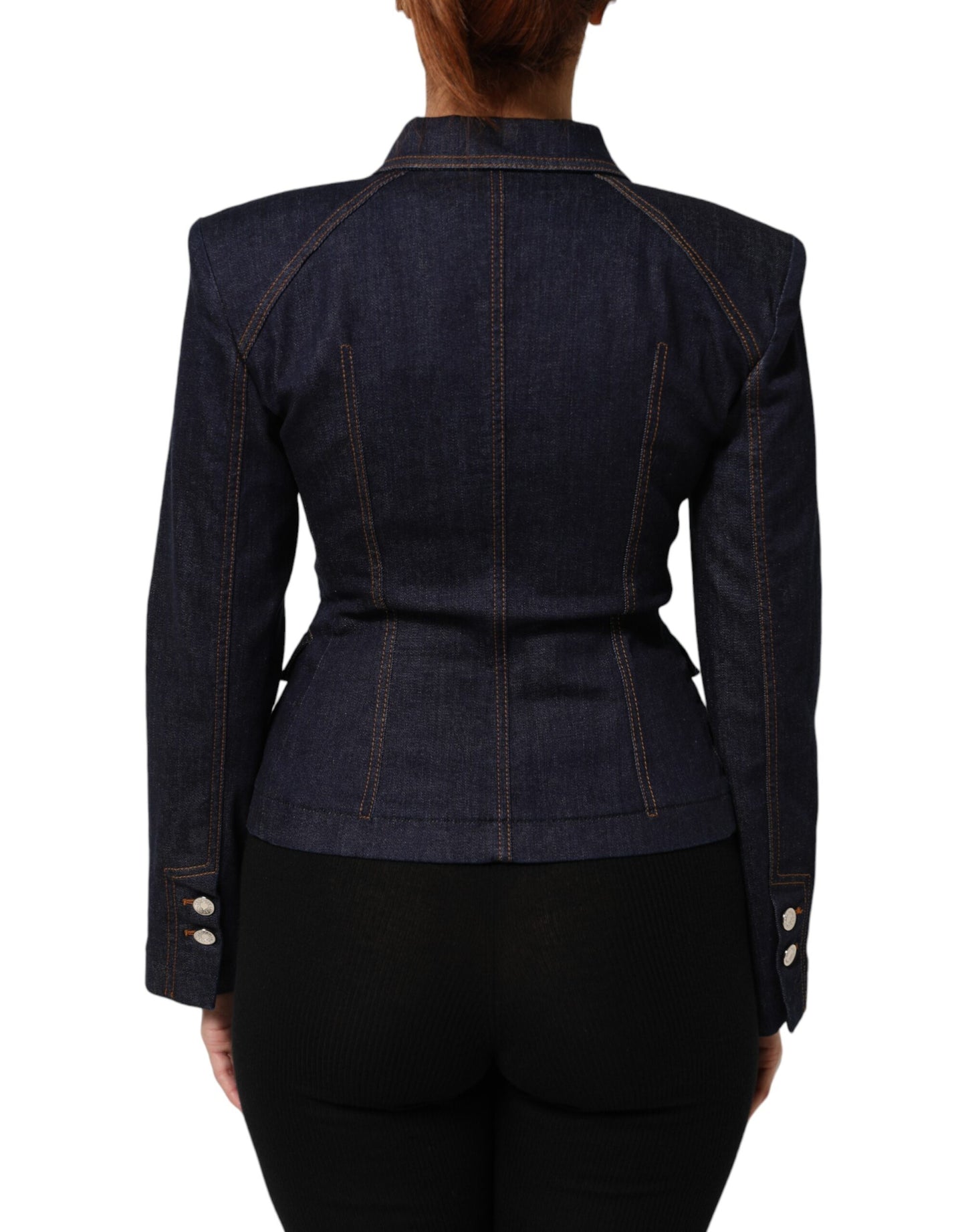 Dolce & Gabbana Dark Blue Cotton Collared Denim Coat Jacket