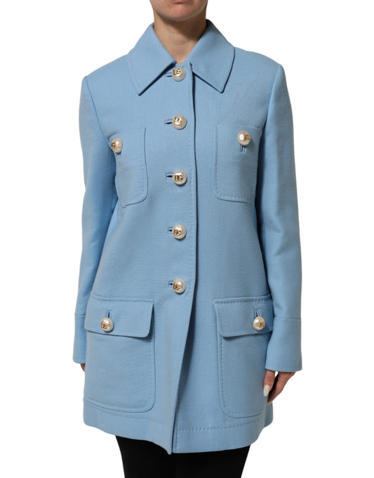 Dolce & Gabbana Blue Buttoned Down Trench Coat Jacket