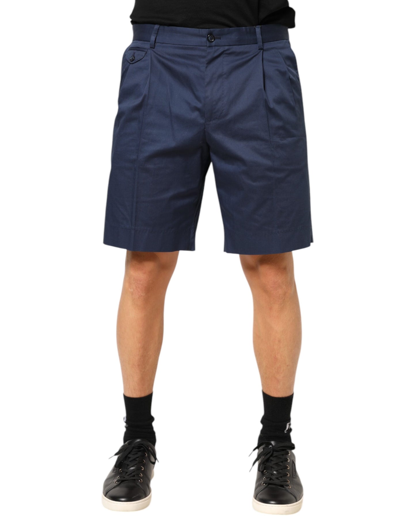 Pantaloni scurți Dolce & Gabbana Bermuda albaștri din bumbac elastic cu talie medie