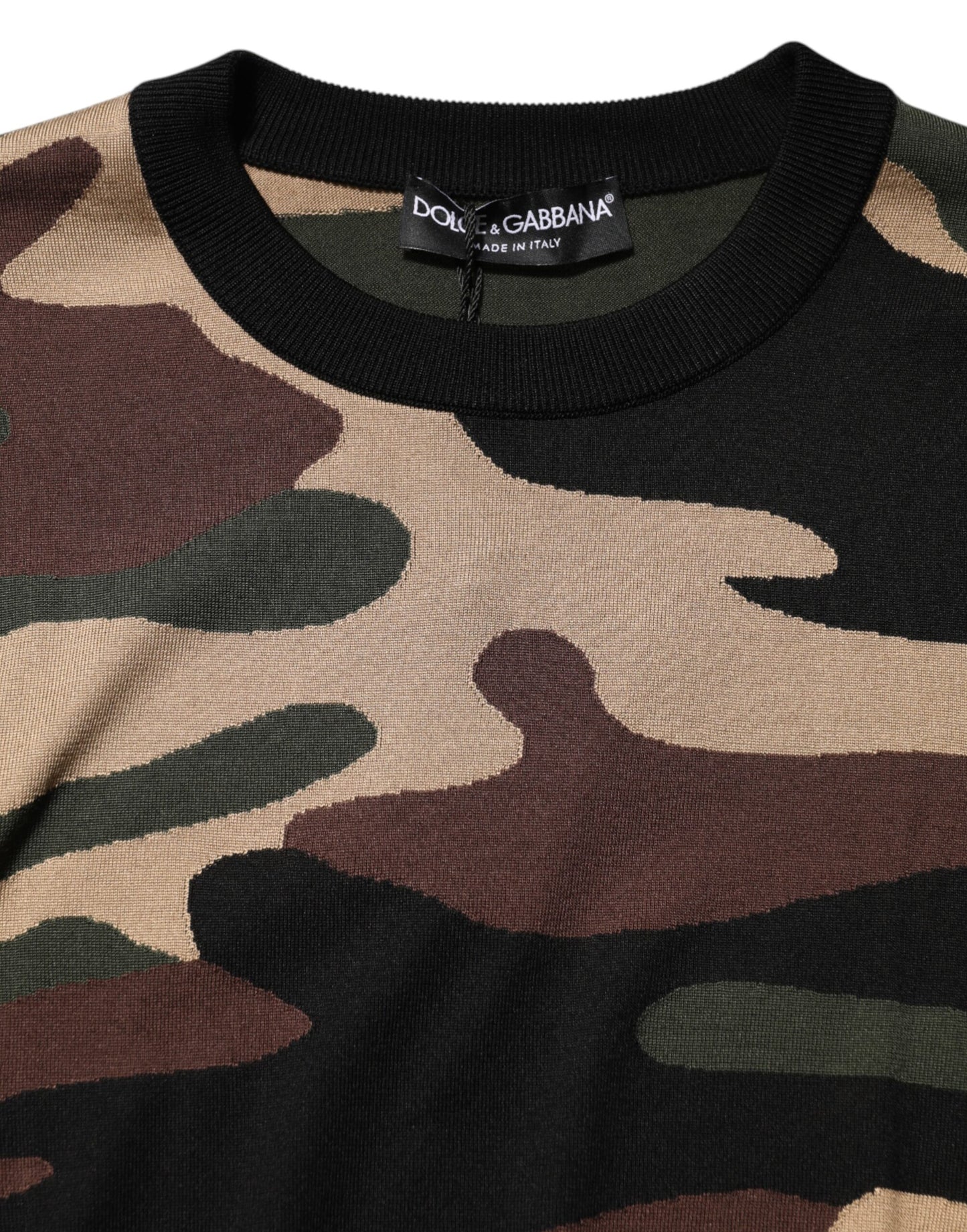Pulover Dolce & Gabbana Multicolor Camuflaj cu Guler Rotund pentru Bărbați