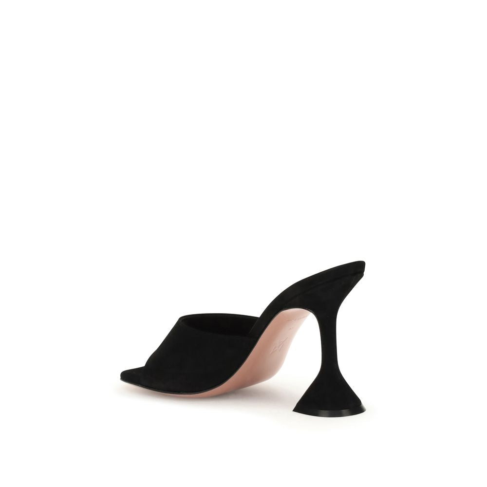 Amina Muaddi Black Calf Leather Bos Taurus Stiletto Heel Sandals