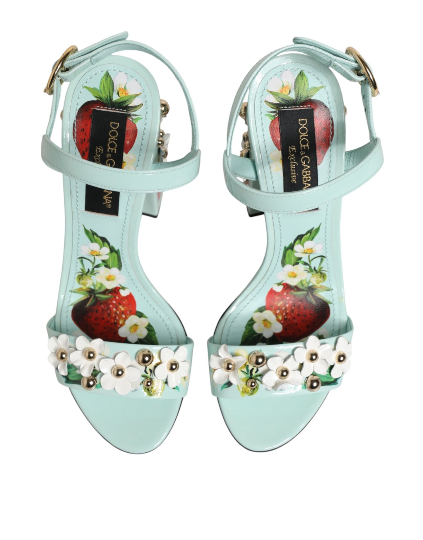 Sandale Dolce & Gabbana cu toc și imprimeu floral verde mentă