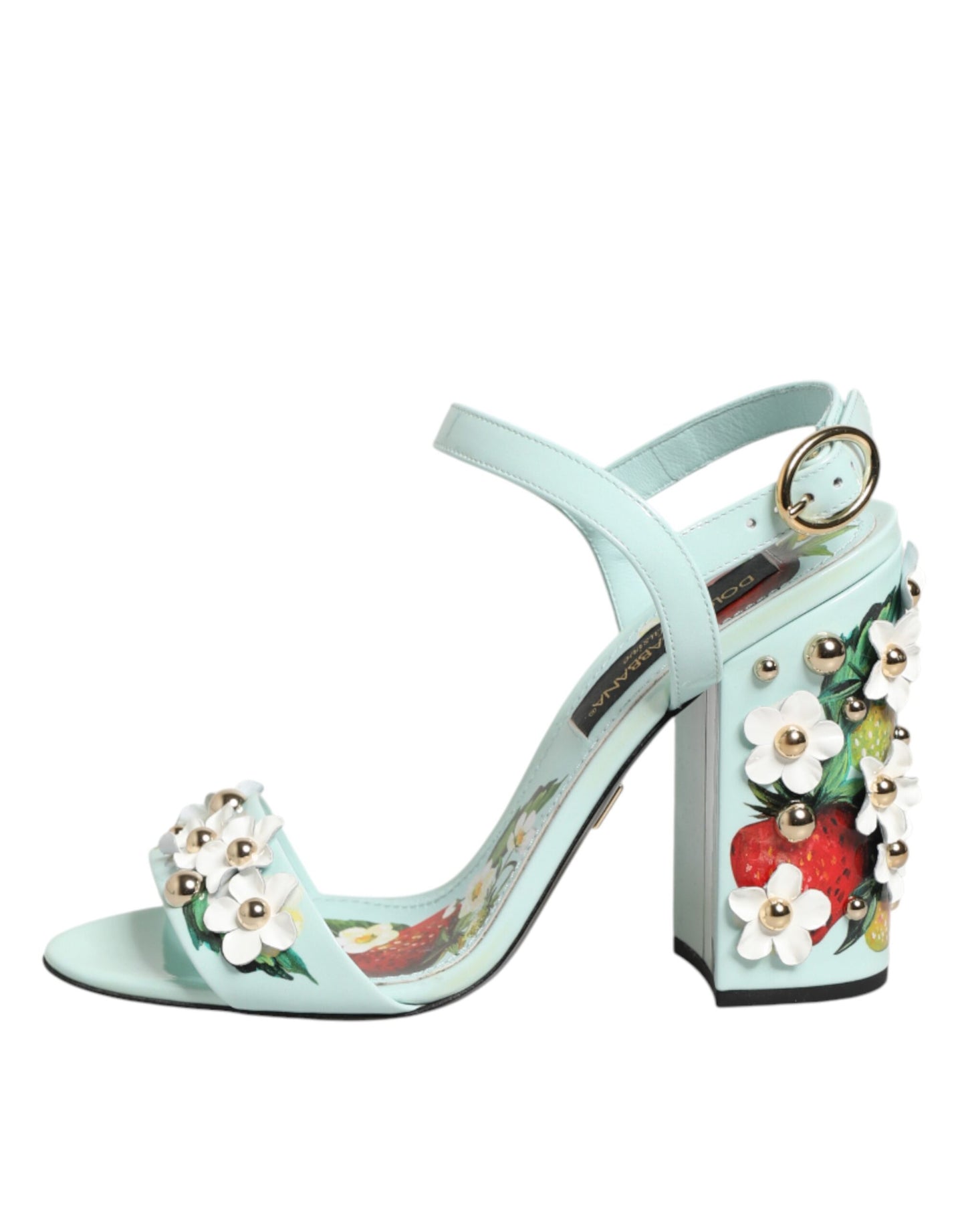 Sandale Dolce & Gabbana cu toc și imprimeu floral verde mentă