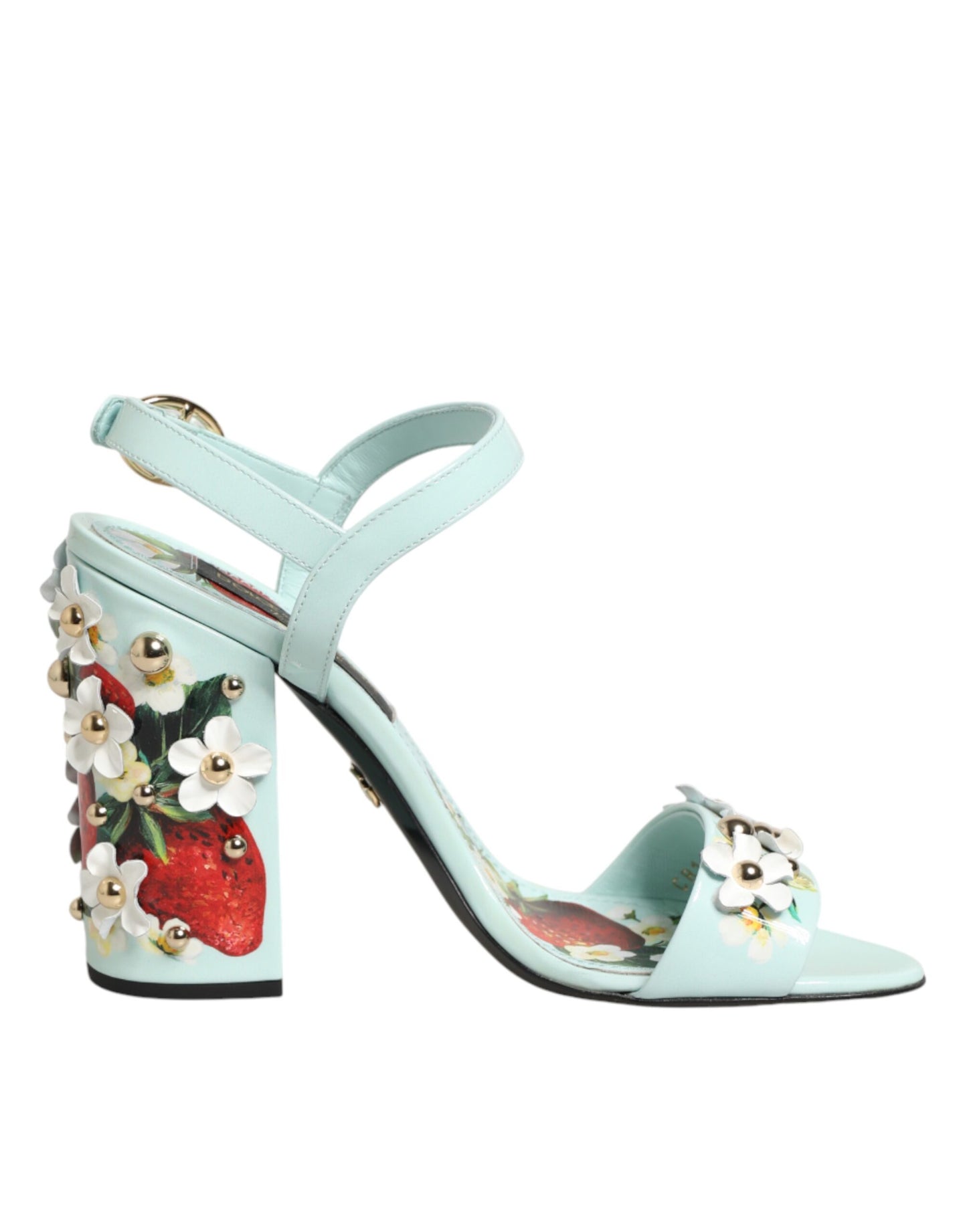 Sandale Dolce & Gabbana cu toc și imprimeu floral verde mentă
