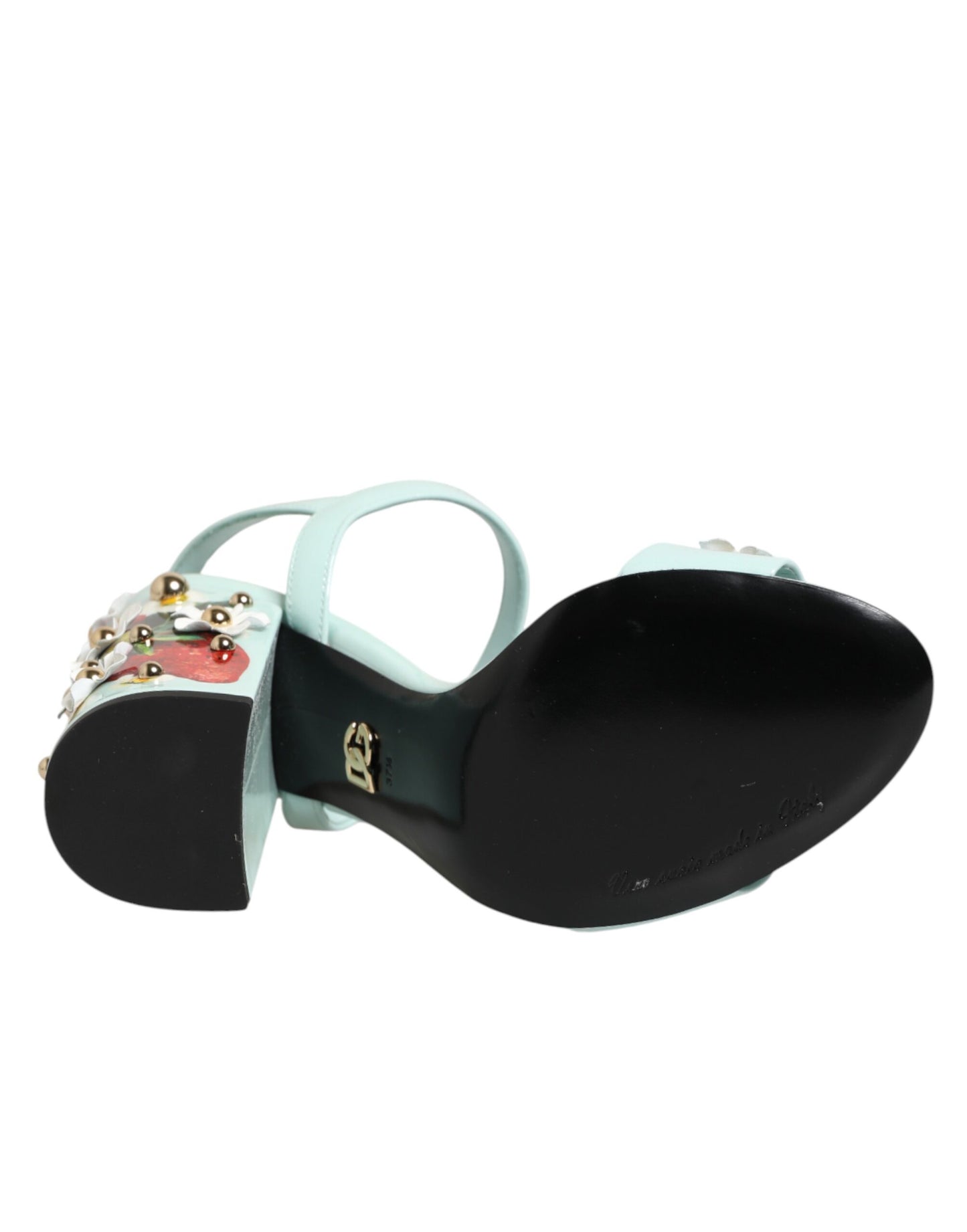 Sandale Dolce & Gabbana cu toc și imprimeu floral verde mentă