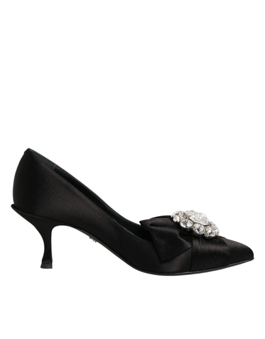 Dolce & Gabbana Black Satin Bow Crystal Embellishment Pumps Shoes