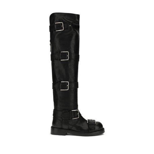 Dolce & Gabbana Black Calf Leather Bos Taurus Lace-Up Boots