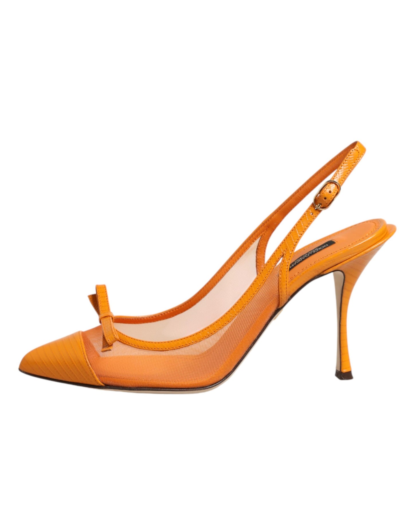 Dolce & Gabbana Orange Leather Mesh Heels Slingback Shoes
