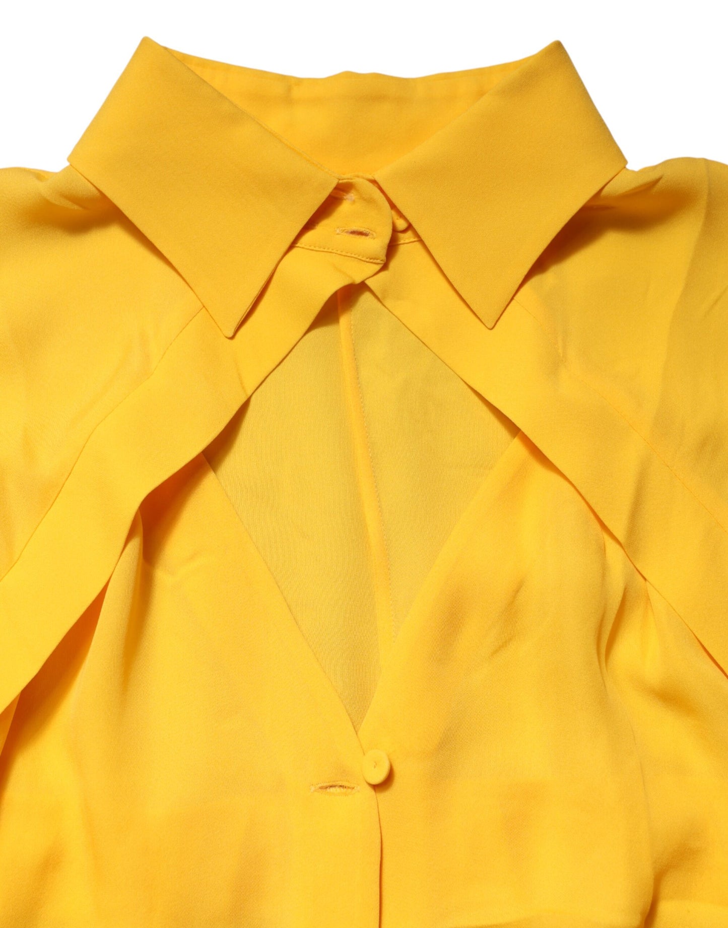Moschino Couture Yellow Silk Collared Long Sleeves Top