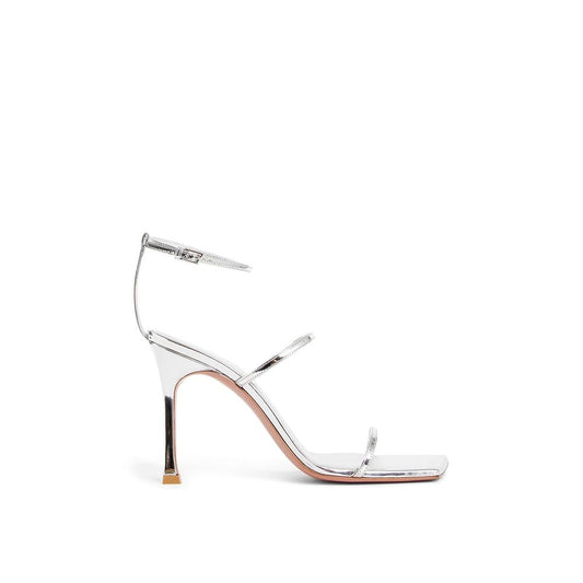 Amina Muaddi Silver Calfskin Stiletto Heel Sandals