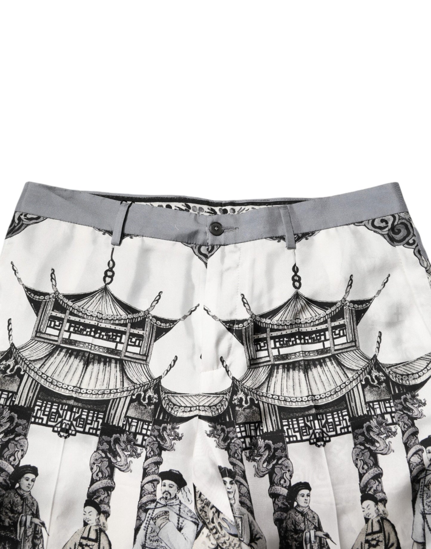 Dolce & Gabbana White Japanese Asian Print Silk Bermuda Shorts