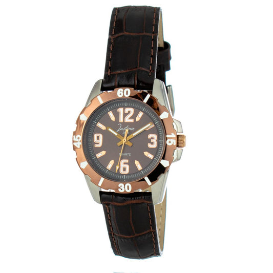 JUSTINA Brown Leather Dress Watch
