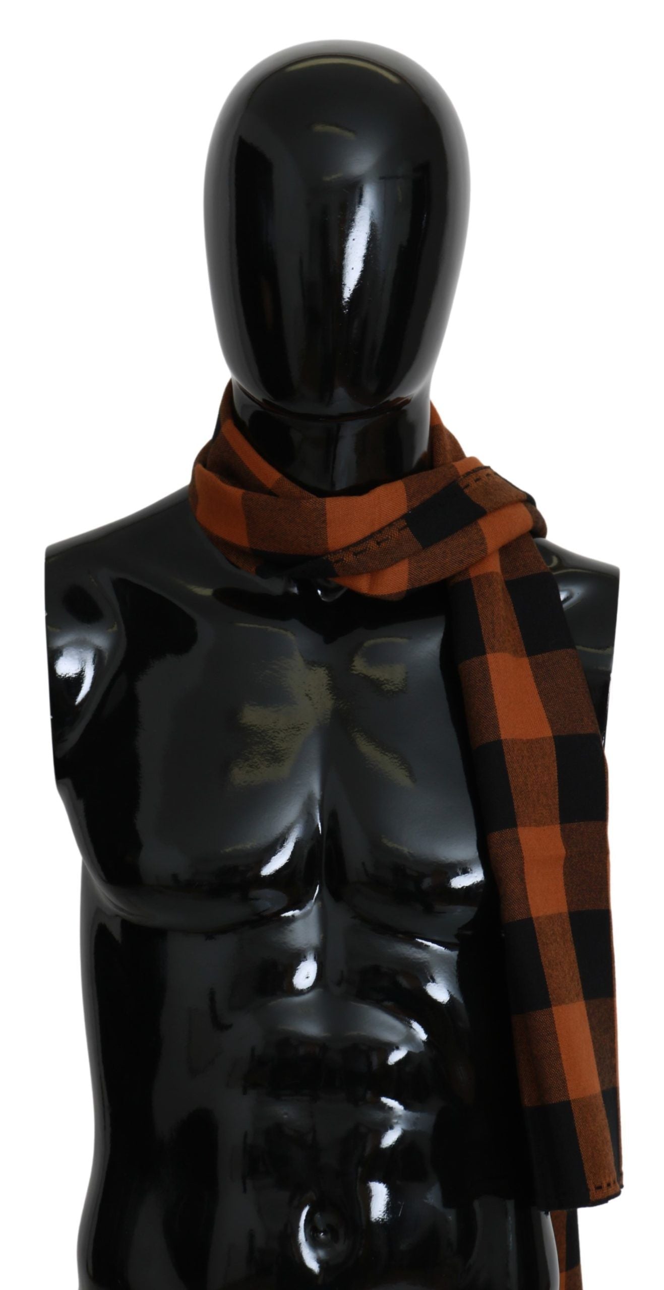 Costume National Chic Orange Check Wool Blend Scarf