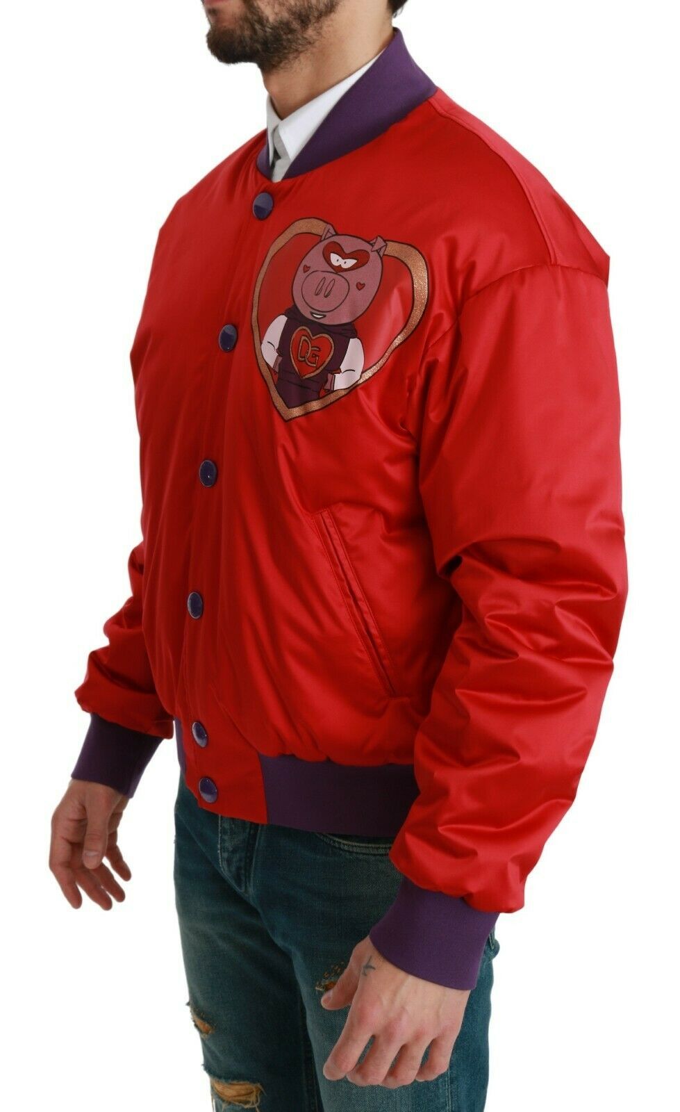 Dolce & Gabbana Vibrant Red Bomber Jacket with Multicolor Motif