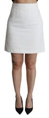 Dolce & Gabbana Elegant White Floral Brocade Mini Skirt