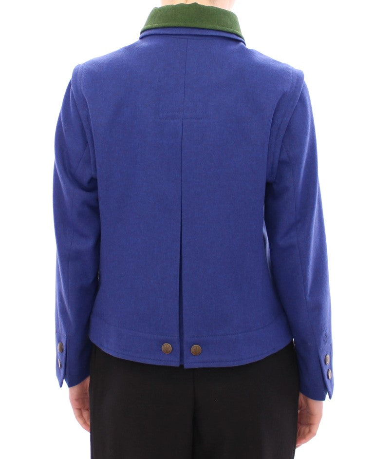 Andrea Incontri Elegant Blue Wool Jacket with Removable Collar