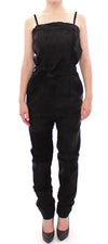 La Maison du Couturier Elegant Black Leather Jumpsuit with Waist Strap