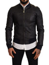 Dolce & Gabbana Elegant Leather Bomber Jacket in Dark Blue