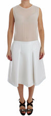 Koonhor White Pleated Bottom Tank Sheath Transparent Dress