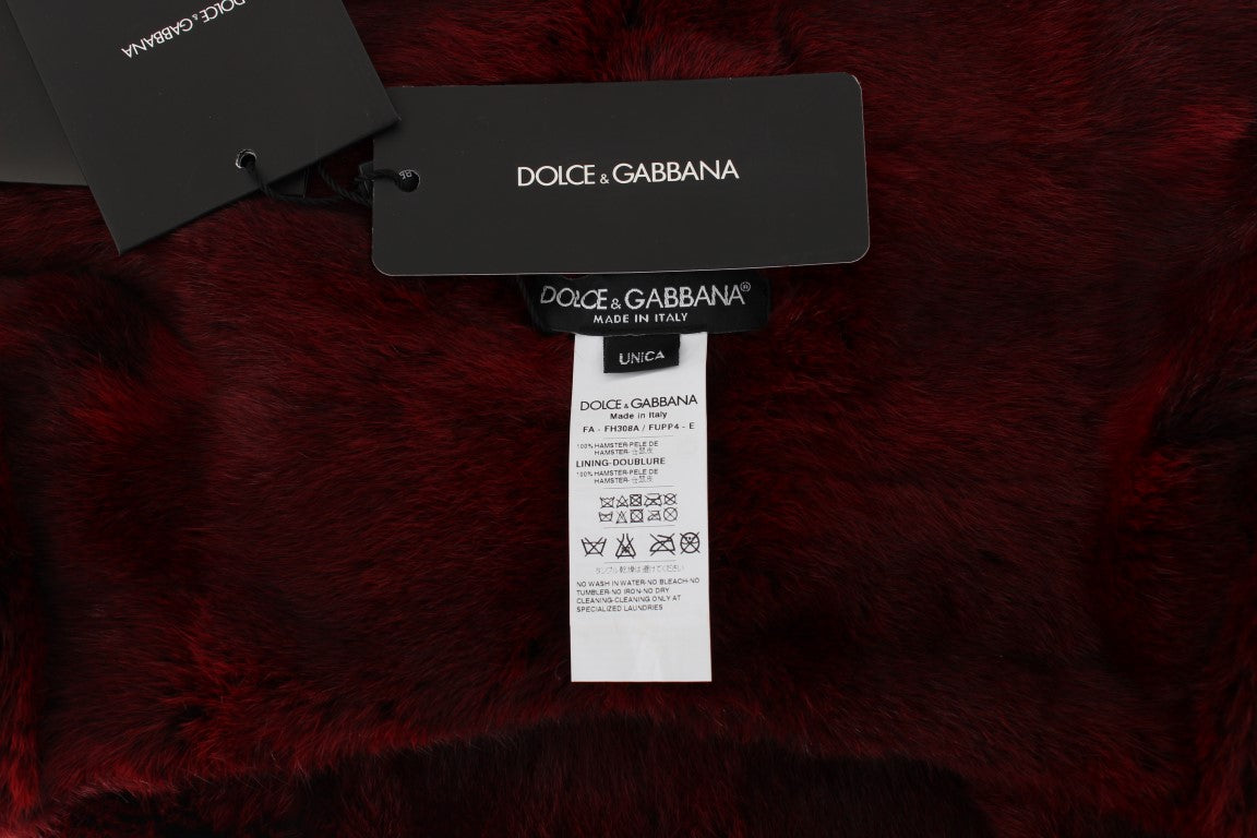 Dolce & Gabbana Luxurious Bordeaux Fur Hooded Scarf Wrap