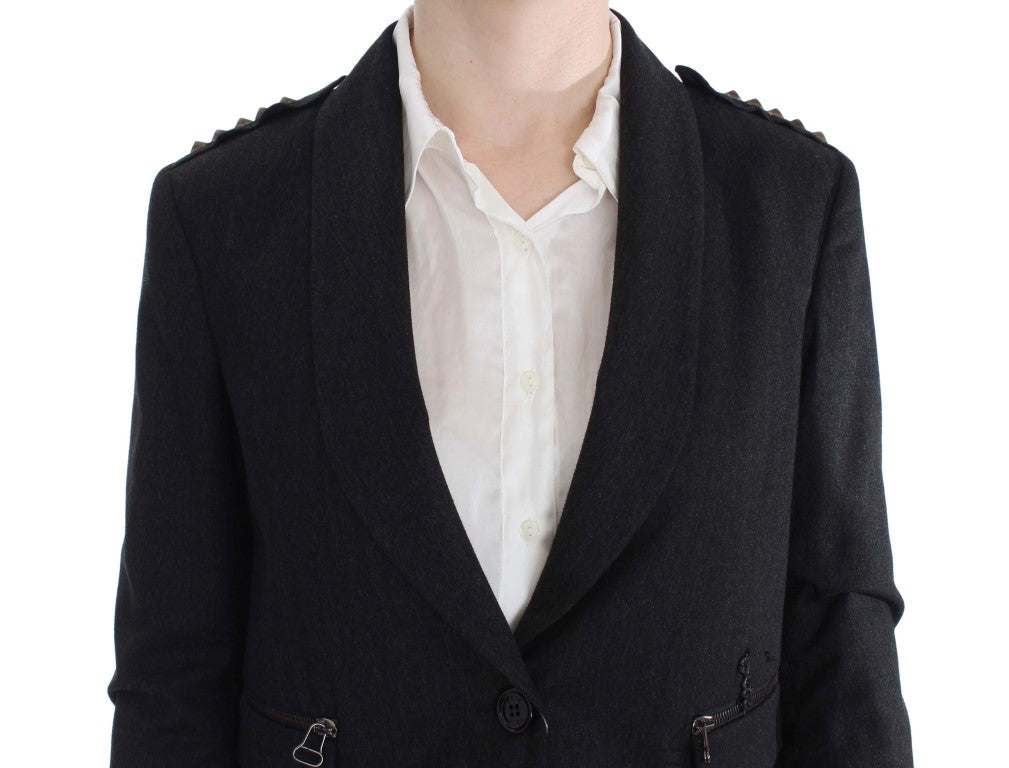 Exte Elegant Gray Gold-Buttoned Blazer Jacket