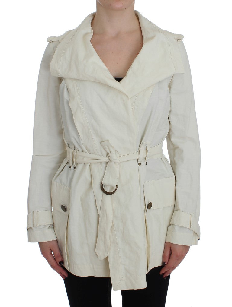 PLEIN SUD Elegant White Wrap Trench Jacket