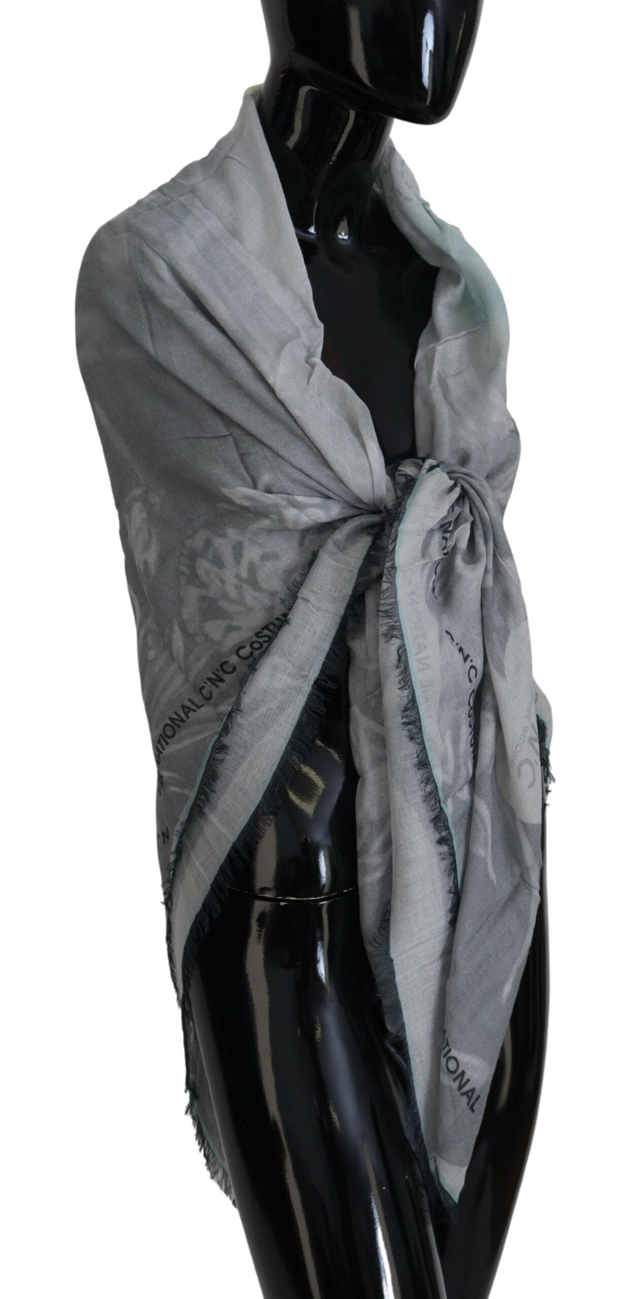 Costume National Chic Designer Grey Scarf with Fringes