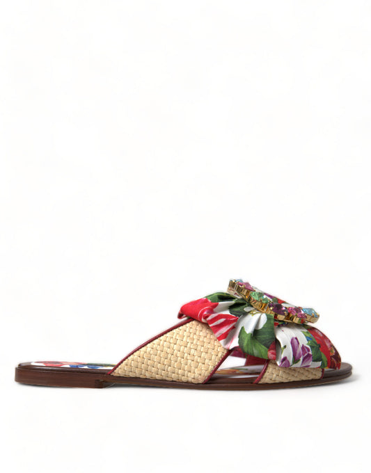 Sandale plate cu imprimeu floral rafinat Dolce &amp; Gabbana