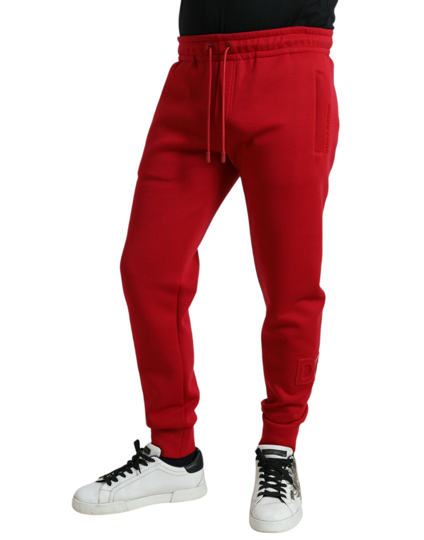 Pantaloni jogger skinny Dolce &amp; Gabbana roșii din amestec de bumbac