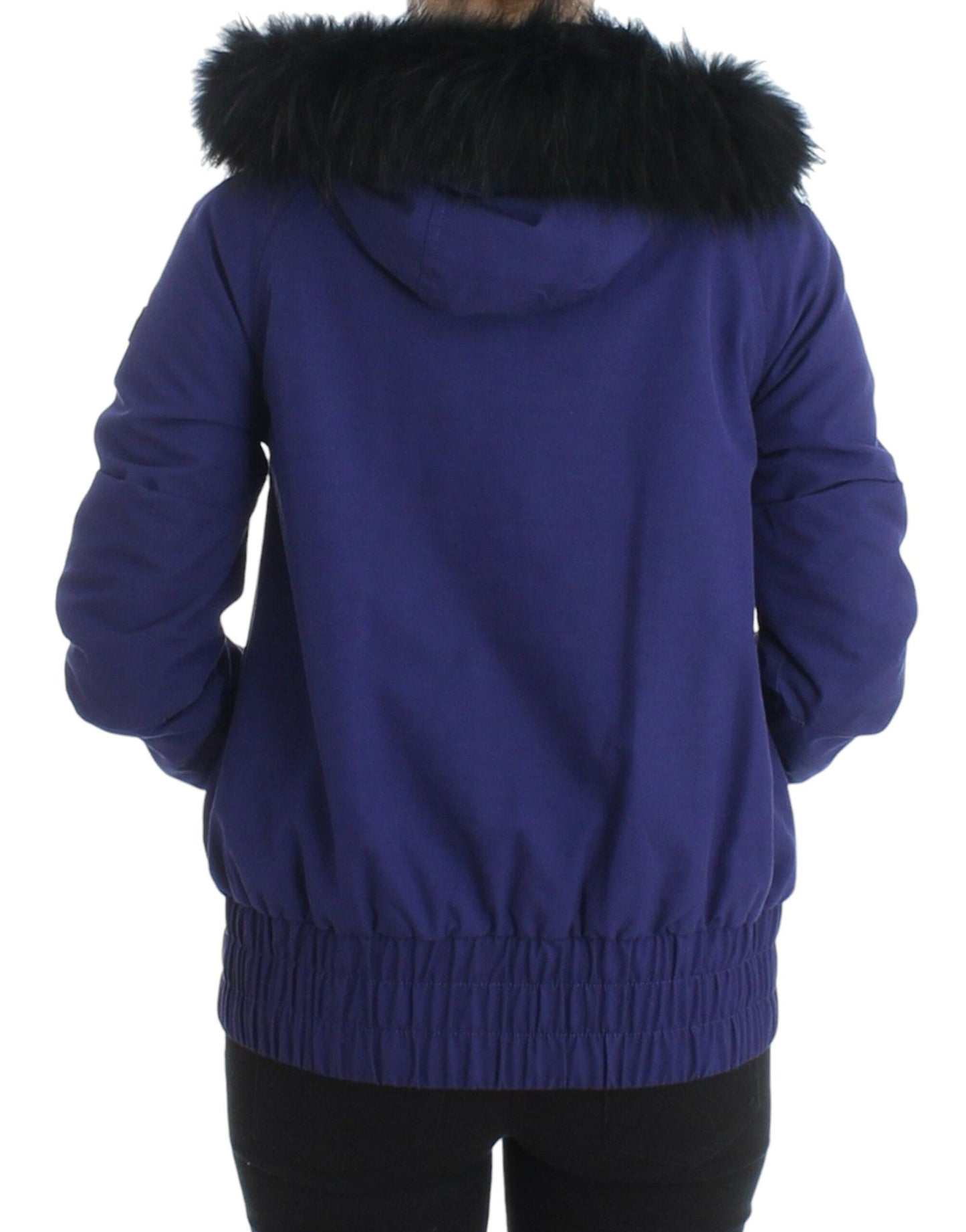 GF Ferre Chic Blue K-Way Jacket with Faux Fur Accent