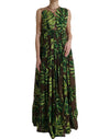 Dolce & Gabbana Green Banana Leaf Sleeveless Long Maxi Dress