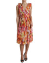 Dolce & Gabbana Elegant Floral Silk Midi Dress with V-Neck