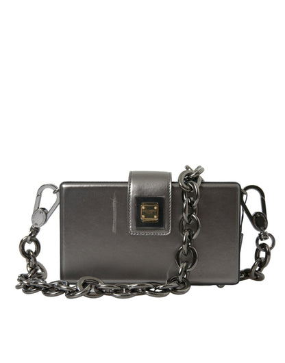 Dolce & Gabbana Metallic Gray Calfskin Leather DG BOX Shoulder Bag