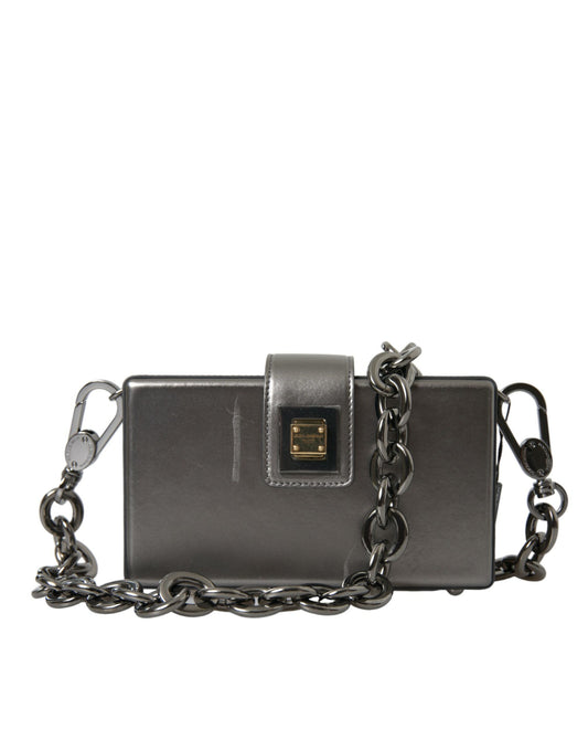 Dolce & Gabbana Metallic Gray Calfskin Leather DG BOX Shoulder Bag