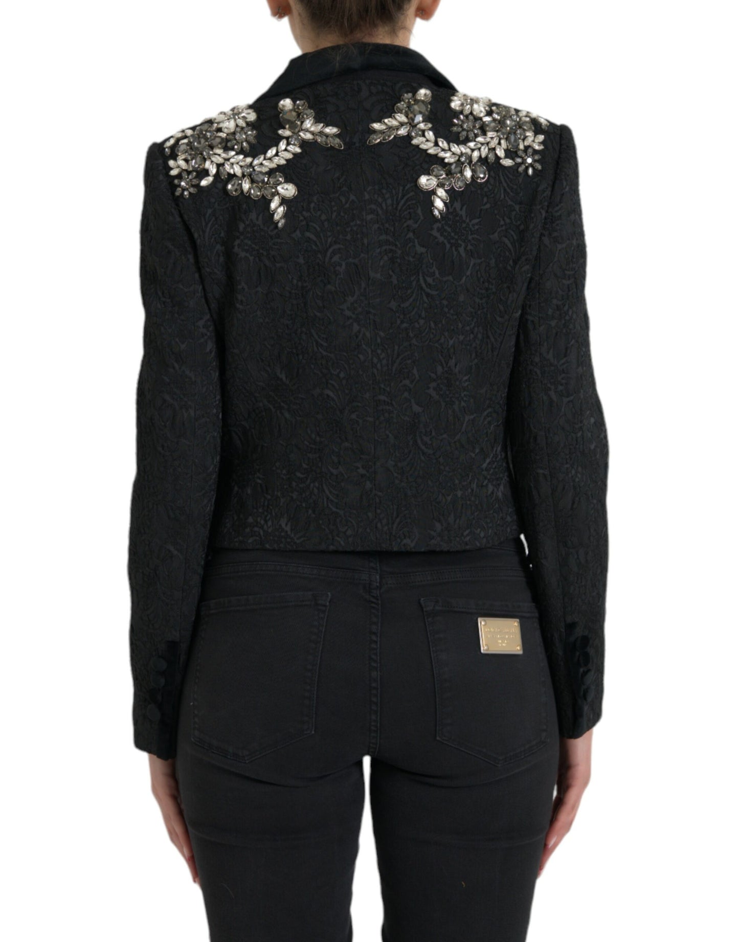 Dolce & Gabbana Elegant Embellished Black Overcoat Jacket