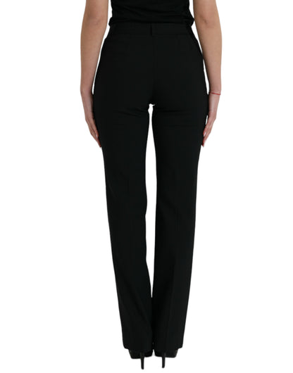Dolce & Gabbana Black Wool Mid Waist Tapered Pants