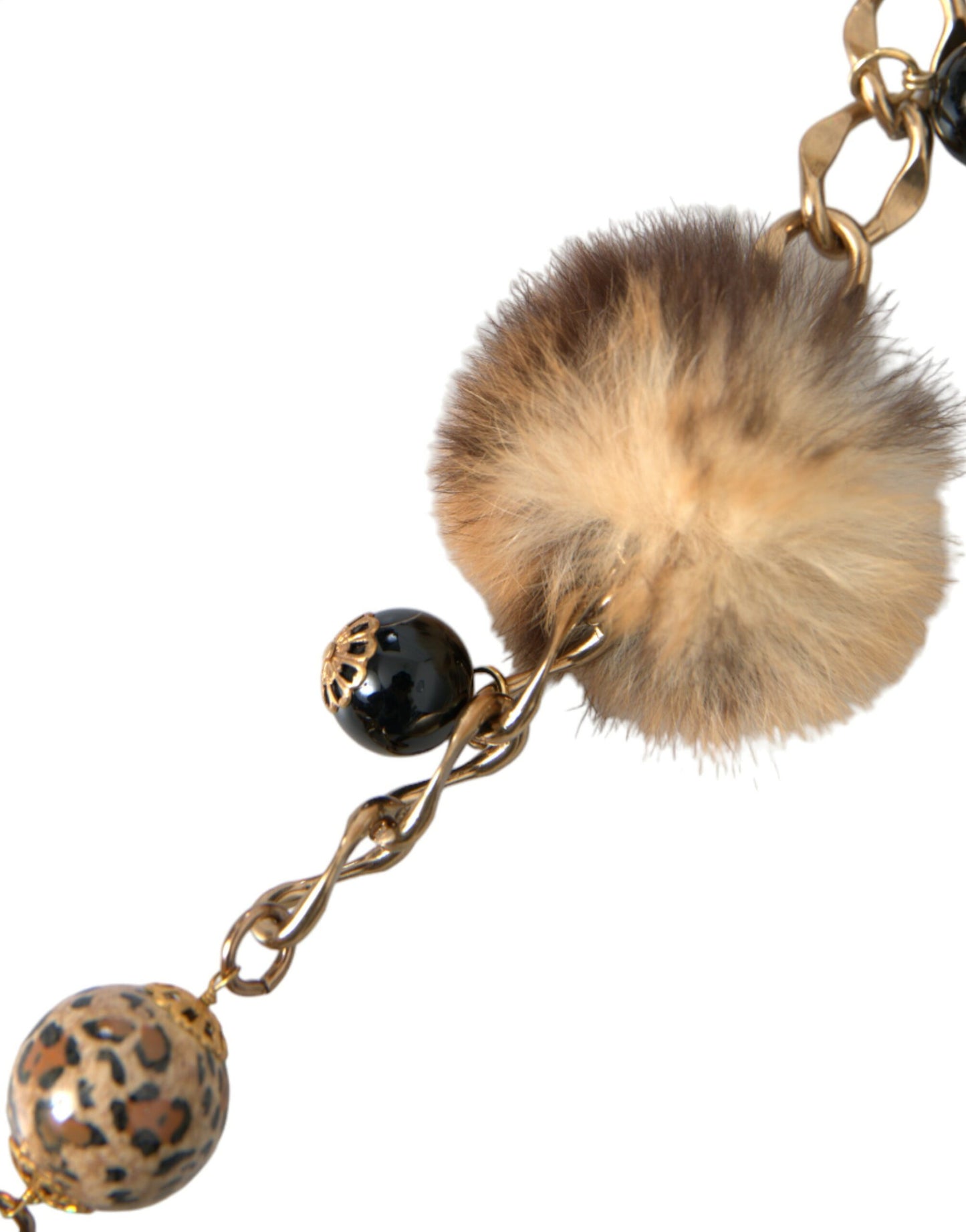 Dolce & Gabbana Gold Brass Leopard Fur Pearl Collier Chain Belt