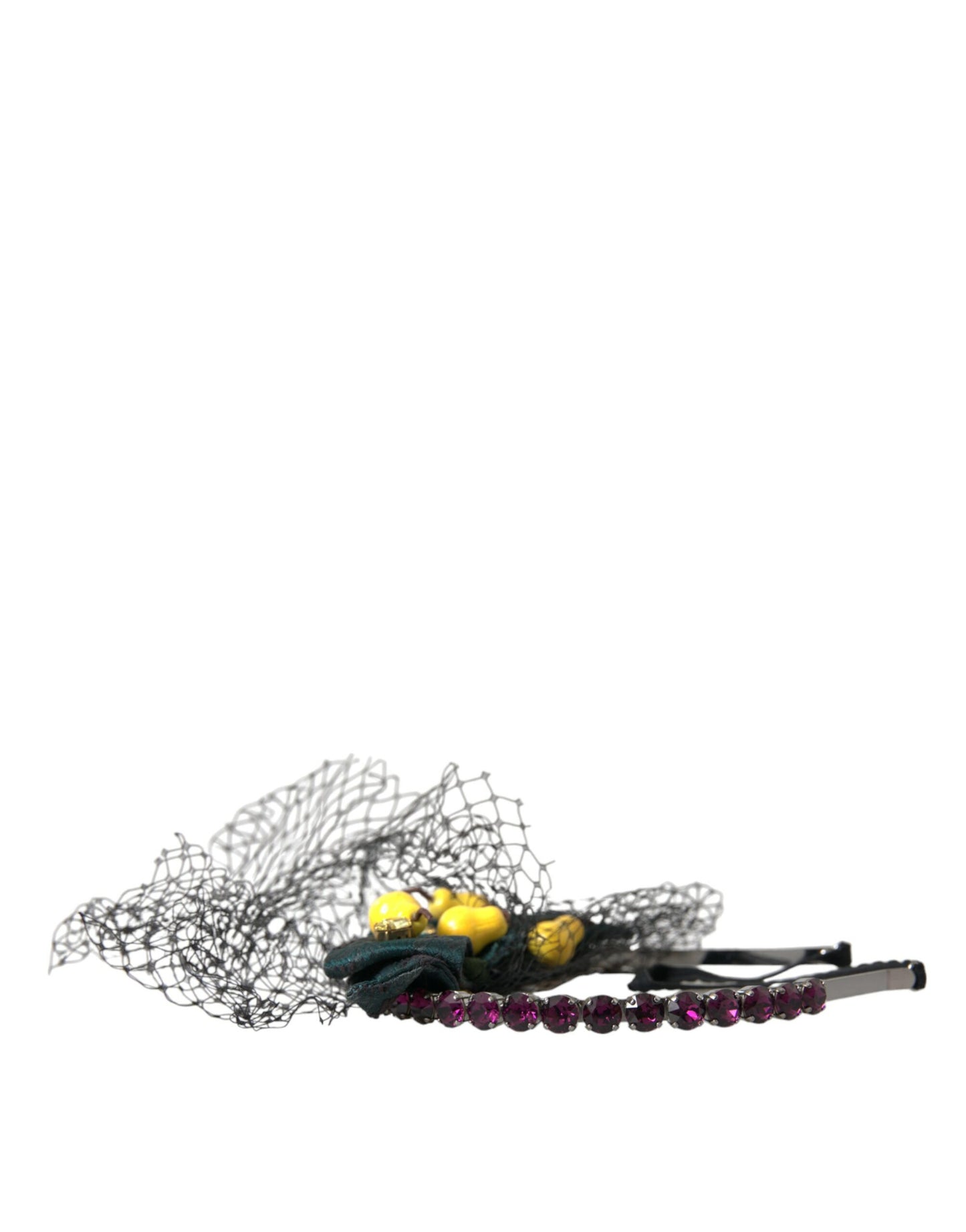 Dolce & Gabbana Black Lemons Sicily Purple Crystal Net Headband Diadem