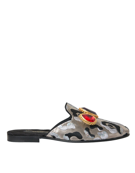 Sandale plate Dolce &amp; Gabbana gri cu cristale jacquard