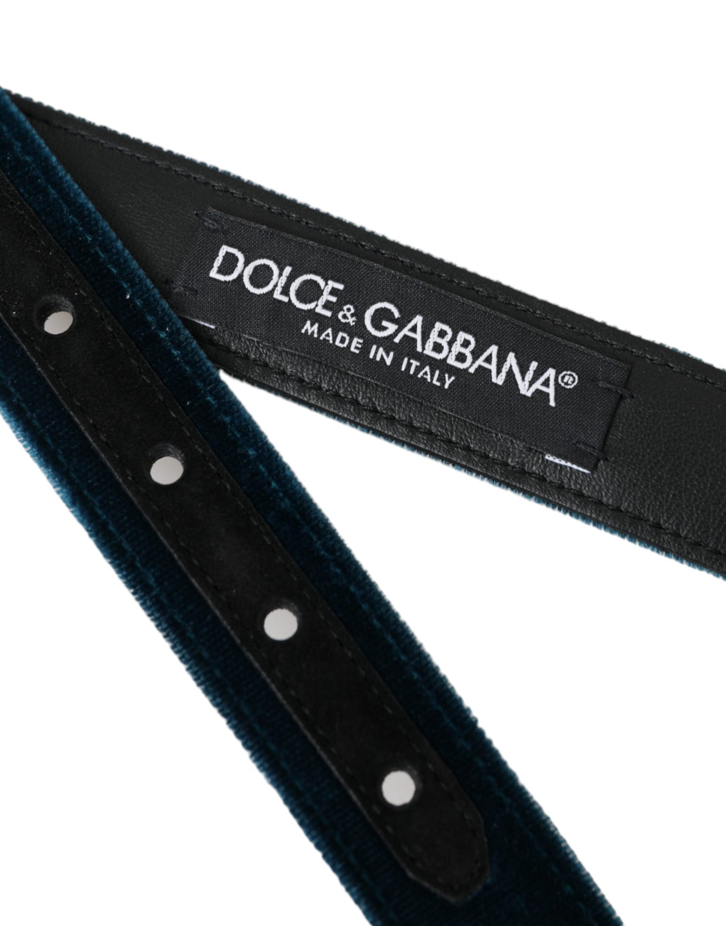 Dolce & Gabbana Blue Velvet Leather Silver Metal Buckle Belt