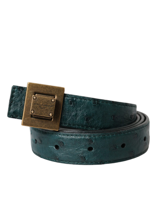 Dolce & Gabbana Dark Green Leather Square Metal Buckle Belt