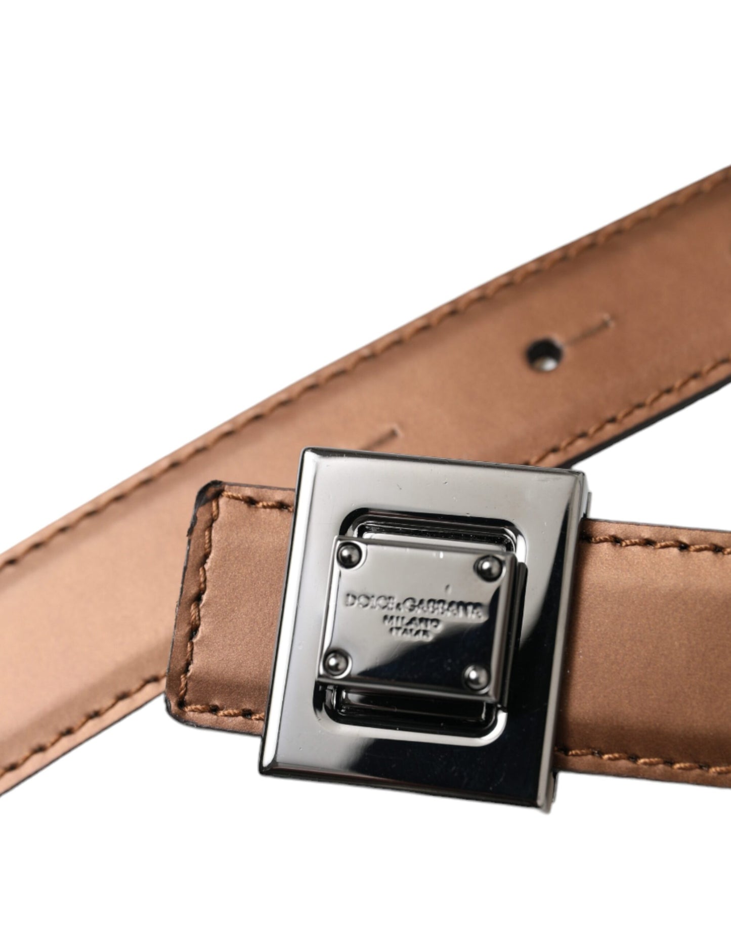 Dolce & Gabbana Bronze Leather Square Metal Buckle Belt