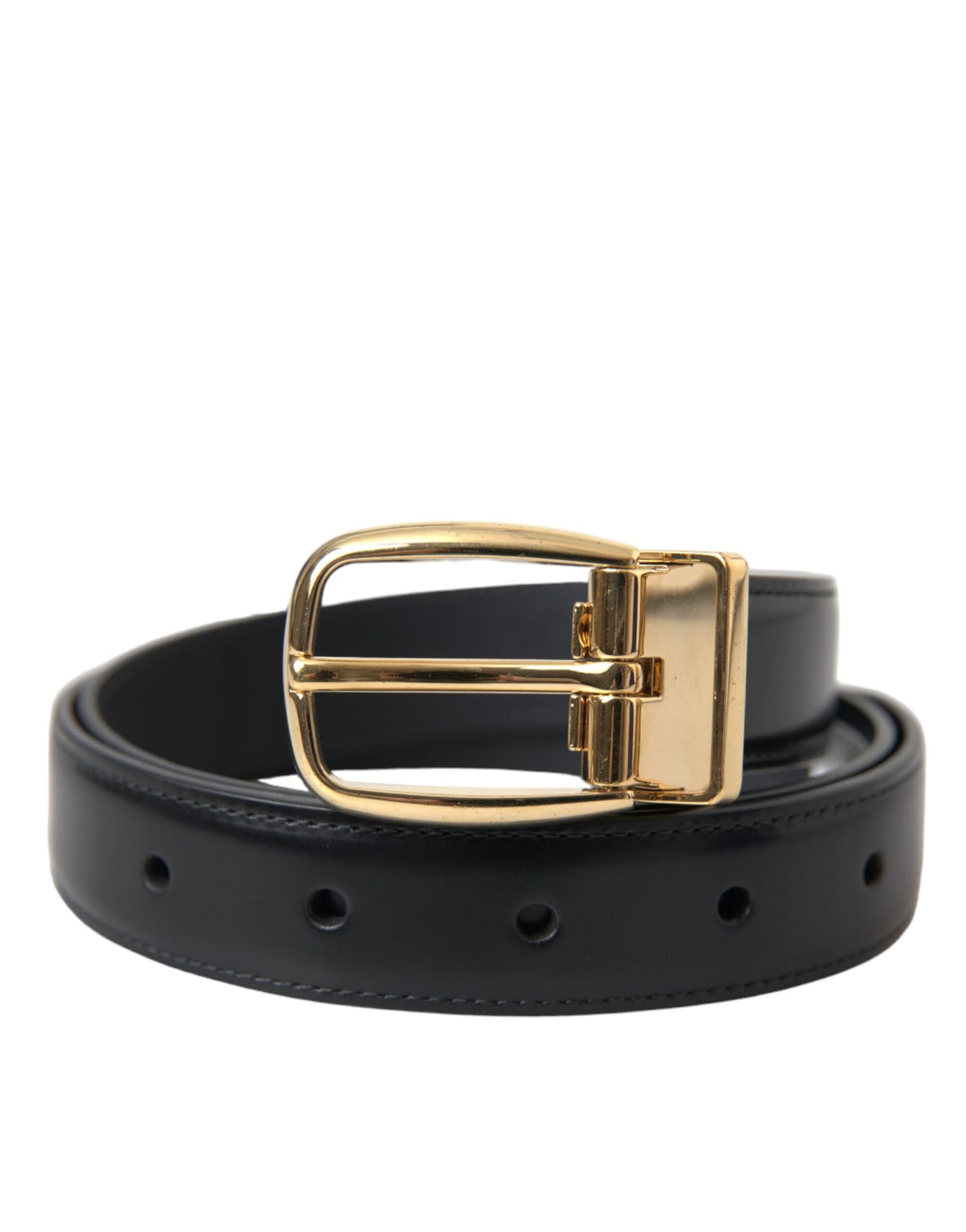 Dolce & Gabbana Black Calf Leather Gold Metal Buckle Belt