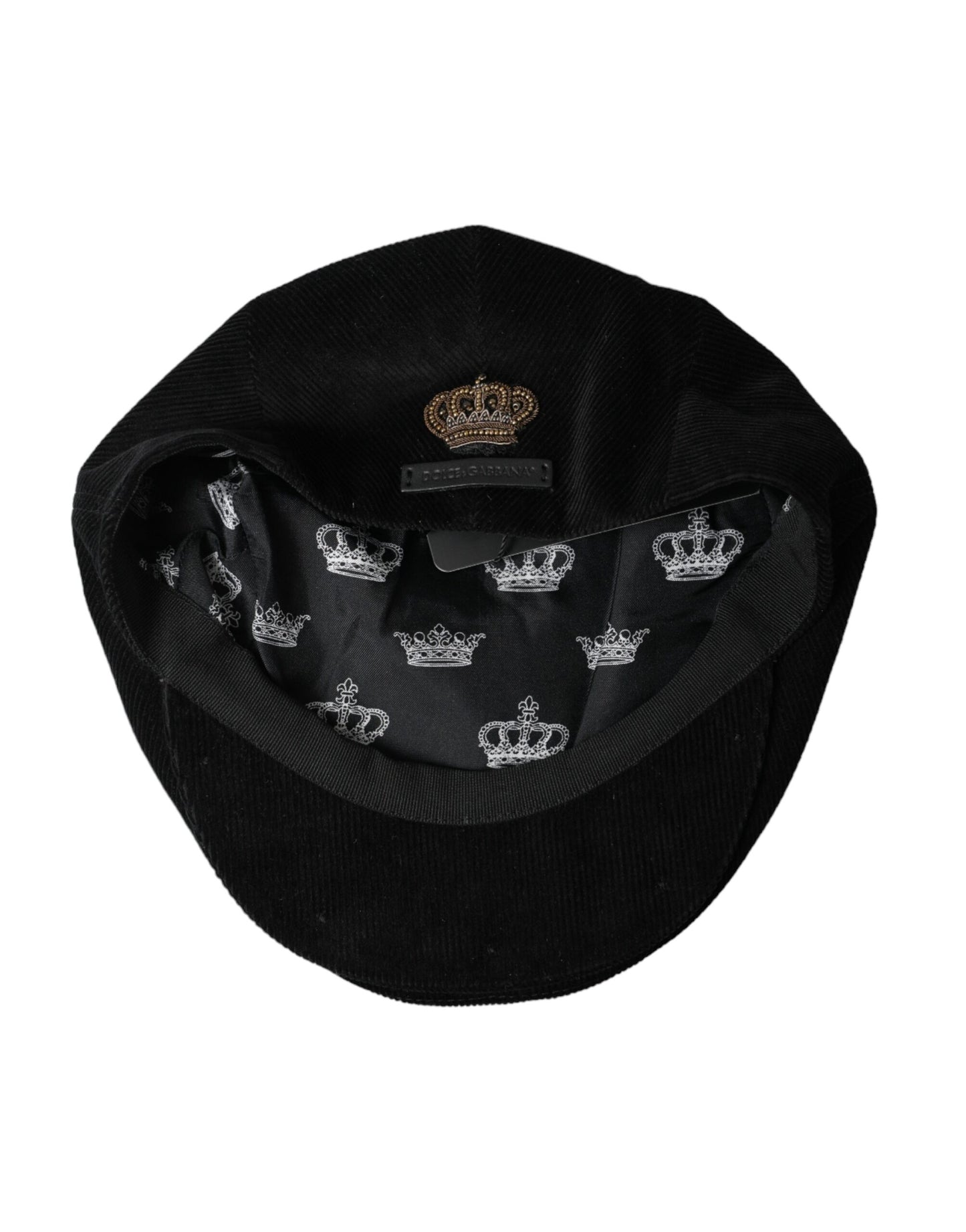 Dolce & Gabbana Black Corduroy Crown Newsboy Hat Men