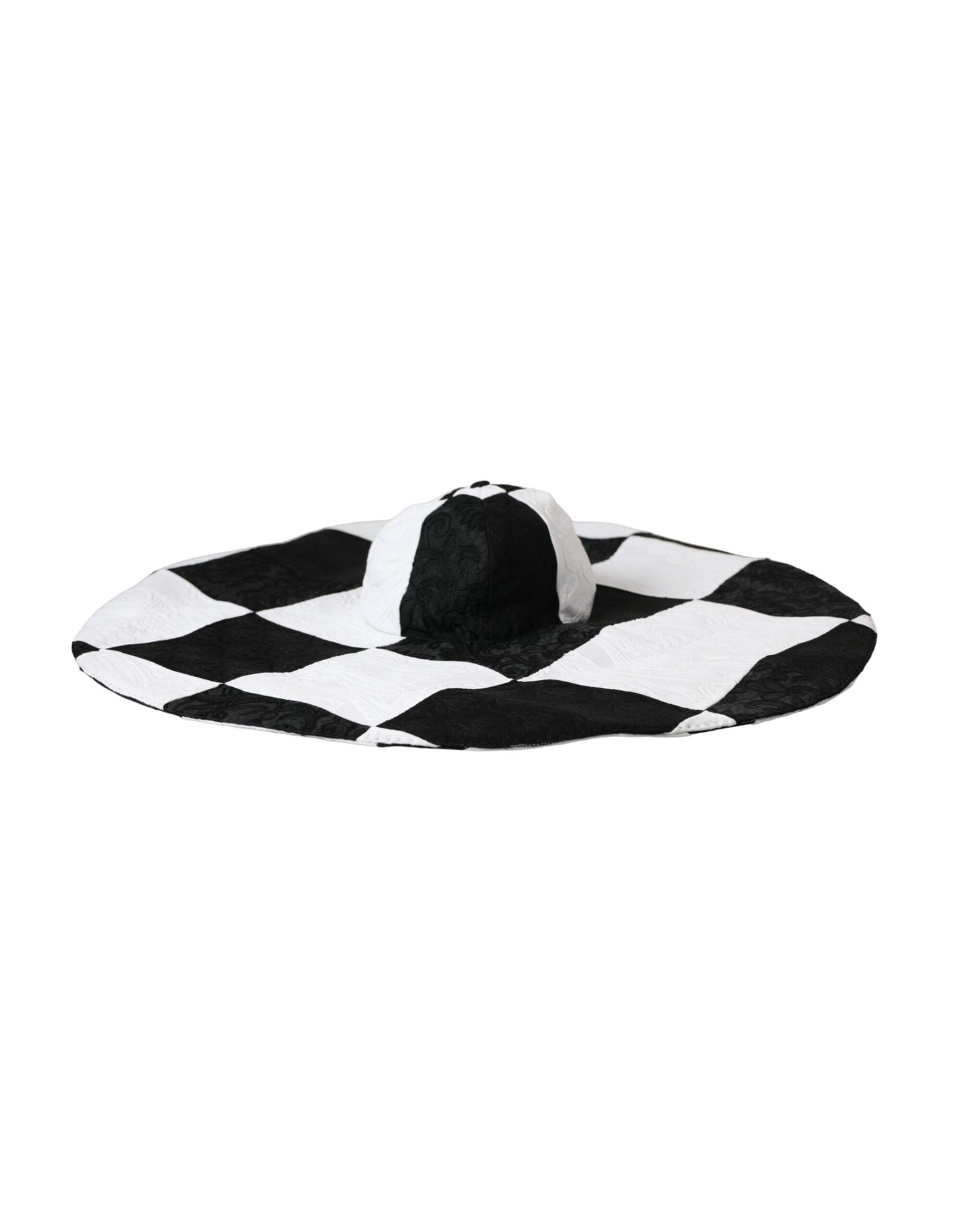 Dolce & Gabbana Black White Checkered Wide Brim Floppy Hat