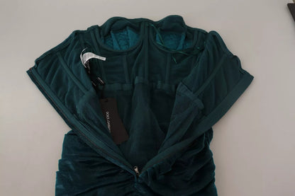 Dolce & Gabbana Turquoise Bustier Bodice Draped Midi Dress.