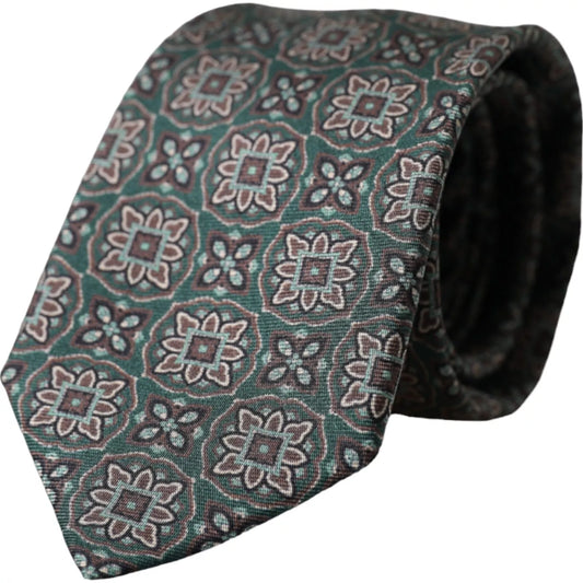 Dolce & Gabbana Green Patterned 100% Silk Adjustable Men Tie