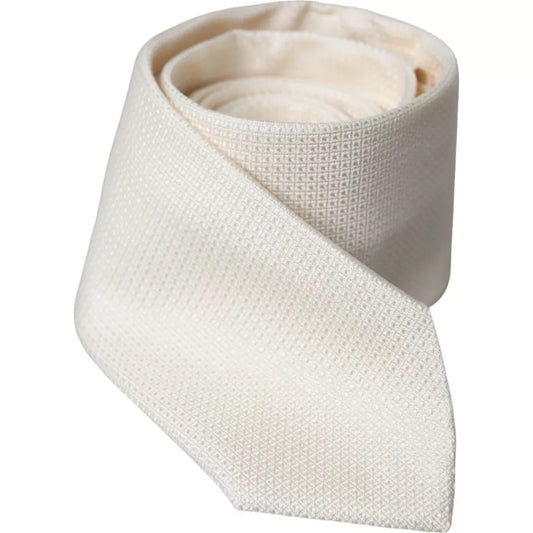 Dolce & Gabbana Off White Patterned Silk Classic Adjustable Tie